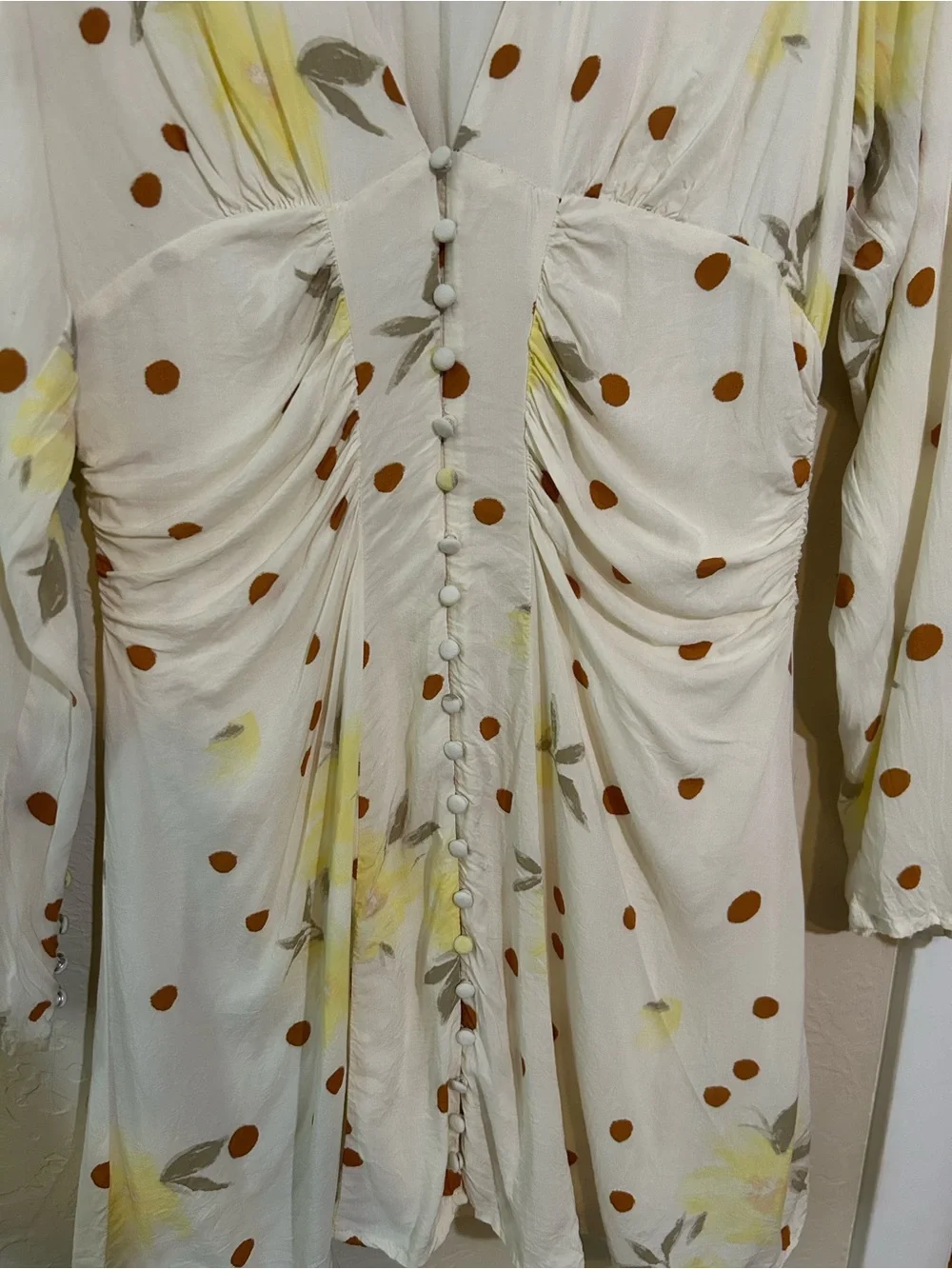 Free People Date Night Cream Floral Dot Long-Sleeve Mini Dress - Picture 7 of 9